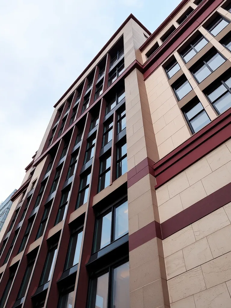A high-angle architectural photograph of a modern financial