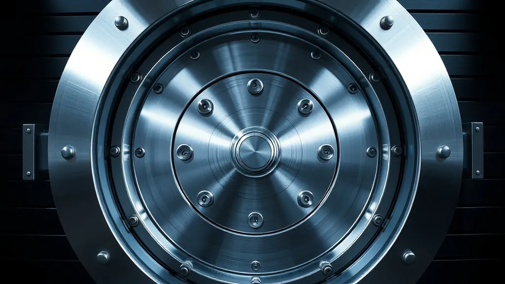 A macro architectural photo of a high-security vault door ma